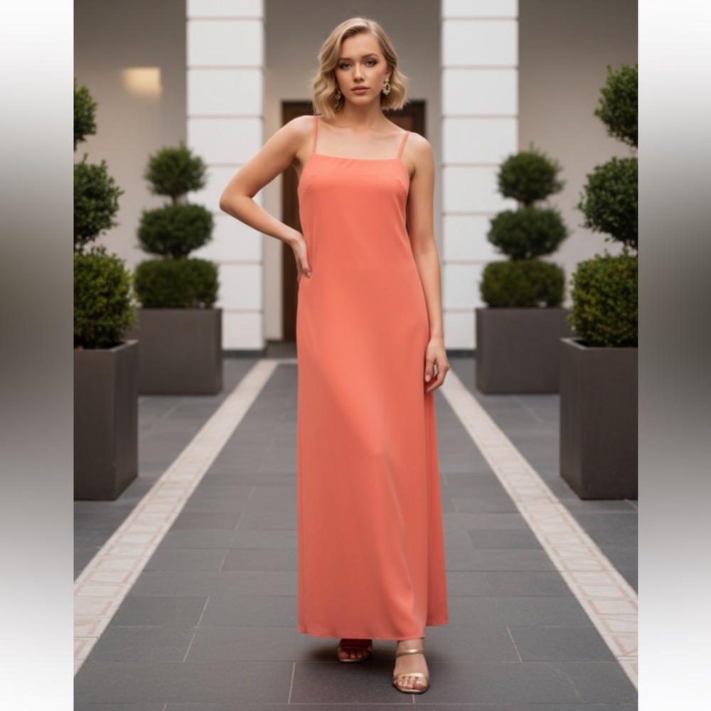 KATE SPADE Dress 100% Silk Maxi Orange Shift Sleeveless Wedding Strappy